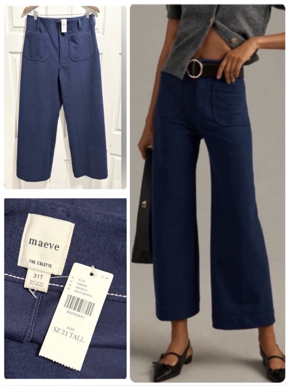 NWT Anthropologie MAEVE The Colette Pant Brushed Knit Wide Leg Blue Crop Sz 31 T